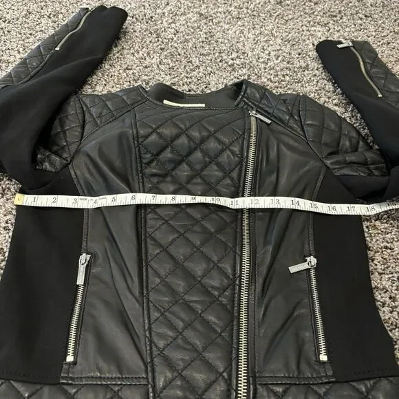 Michael Kors Lamb Leather Biker Jacket Small Black Zip Front Pockets Quilted - Picture 7 of 10